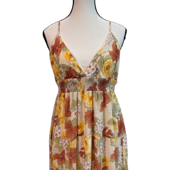 Premier Amour Floral Maxi Dress Size 16 Boho Tiered Criss Cross Back - Picture 2 of 6